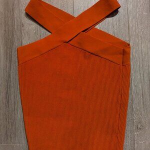 Babaton Orange Ribbed Cross-Strap Tank Top